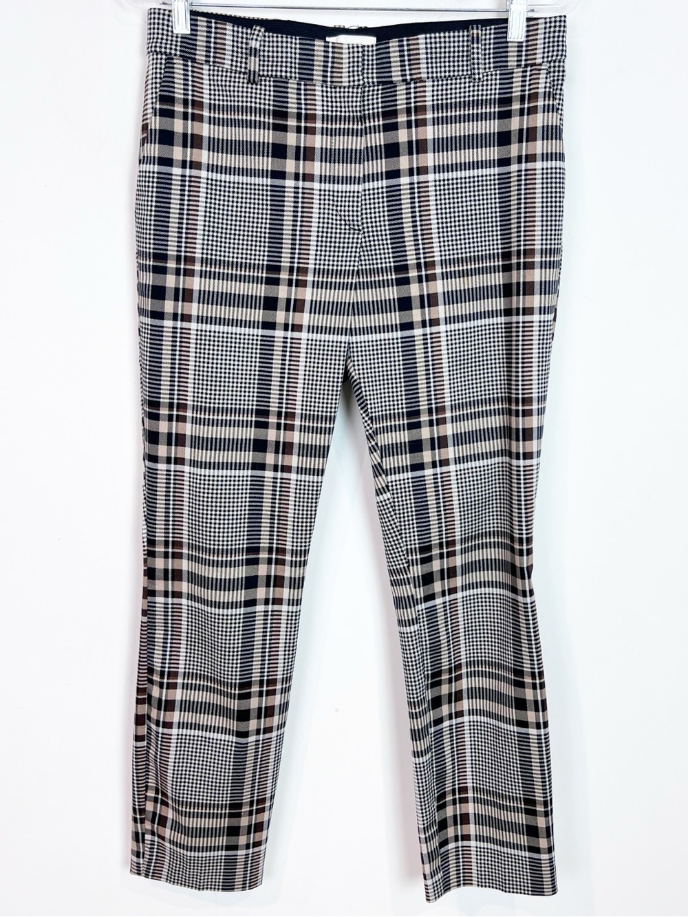 H&M BROWN BLACK CREAM PLAID TAPERED LEG PANTS WOMENS SZ 12
